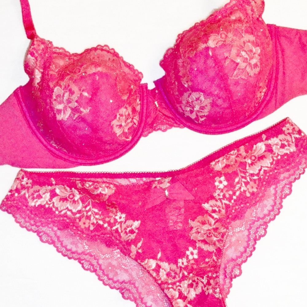 34D, M NWT Victoria's Secret Desire Set Unlined Demi Bra, Cheekini Bikini Panty